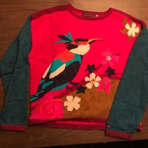 Catimini knit shirt sweater girls 6 pink bird blue